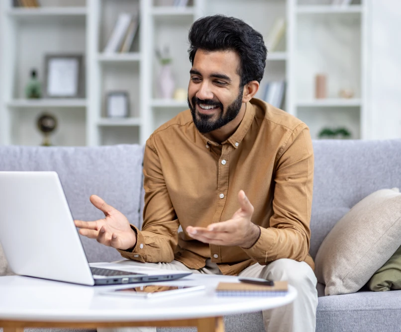 Man talking to the psychotherapist on virtual call